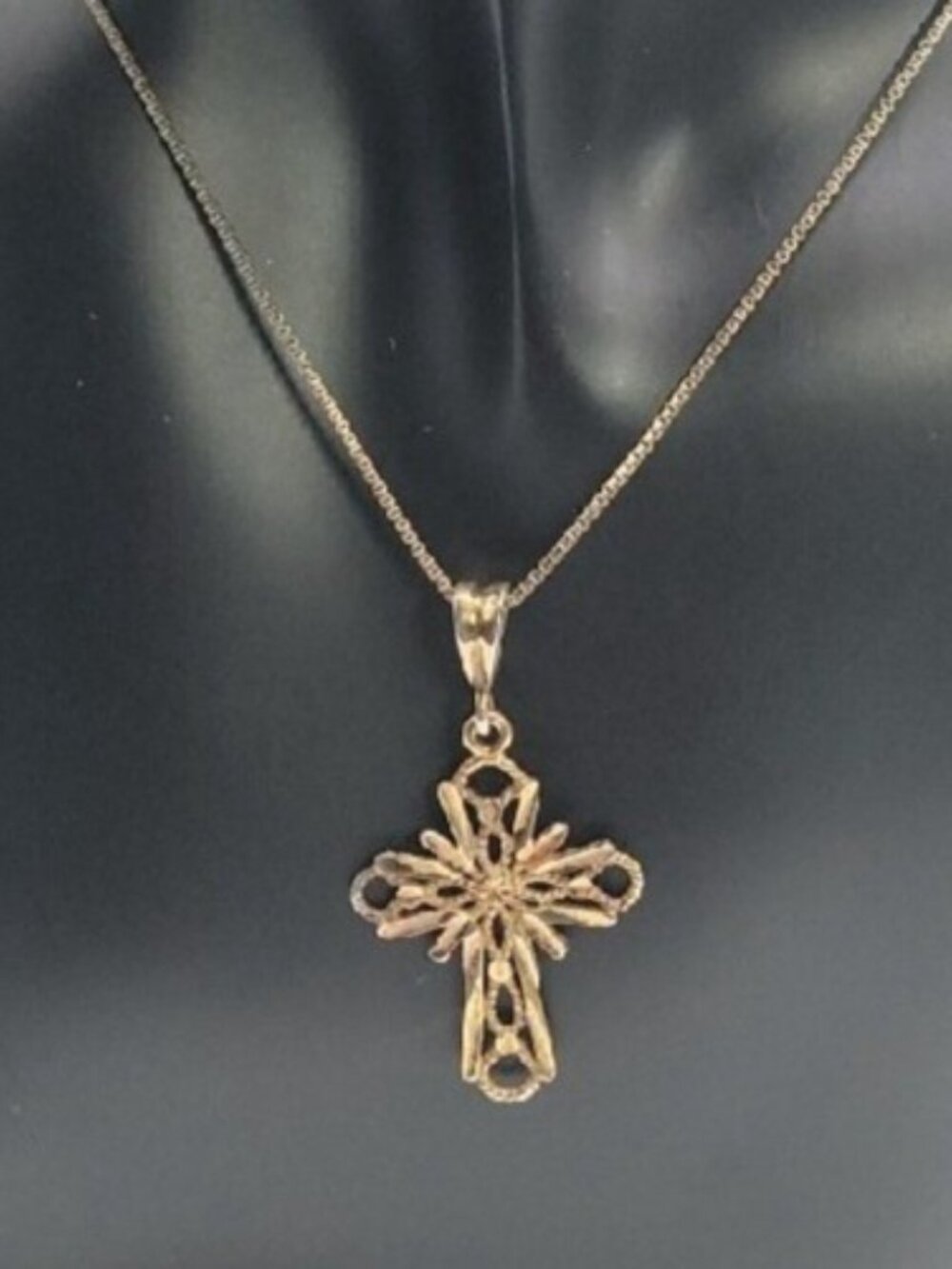 Danecraft Sterling Silver Vermeil Diamond-Cut Cross Pendant Necklace RJ 925 18" - Picture 4 of 15
